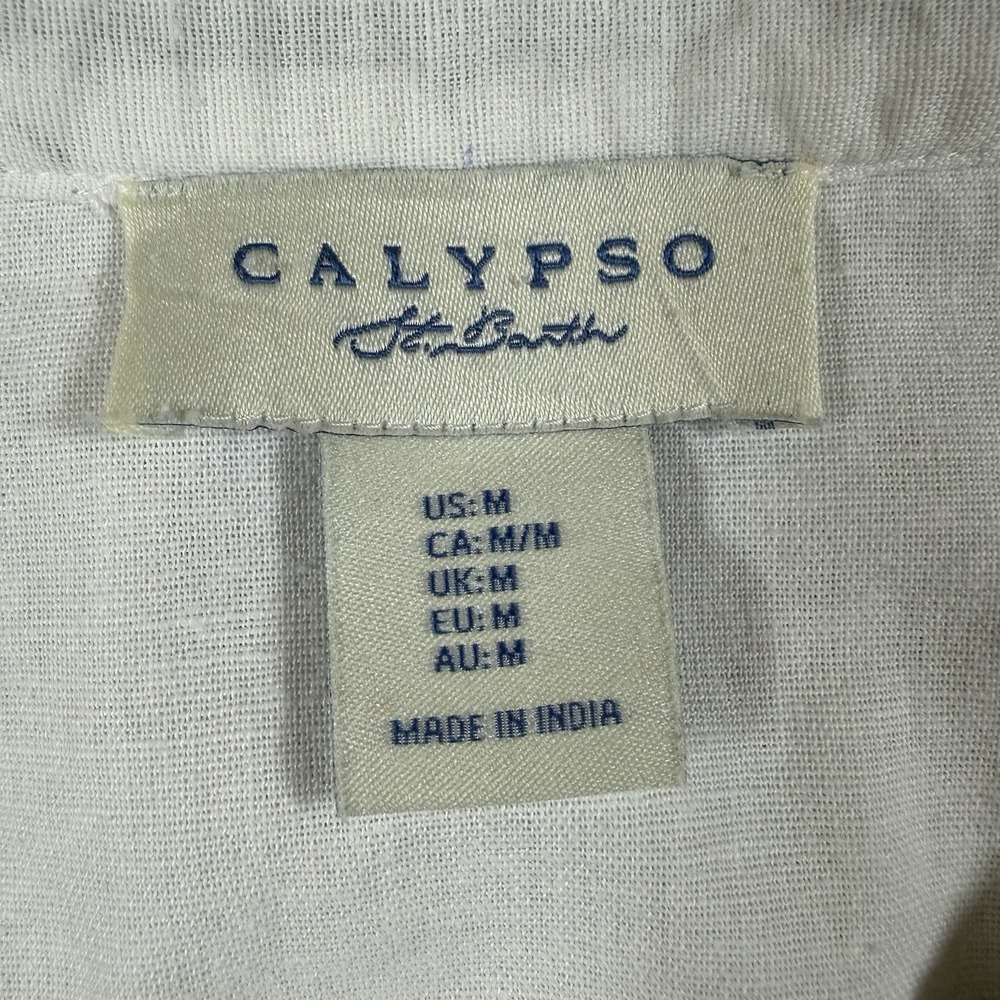 Calypso St. Barth Top Medium White Flax Cotton Blend Embroidered Peasant Boho - Picture 3 of 7